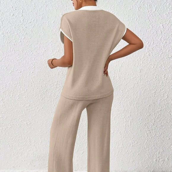 Camel Casual Women's Contrasting Color Drawstring Knitted Set - Picture 2 of 7